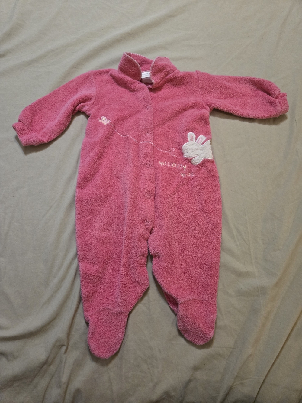 Vintage Terry Cloth Girls Footed Pajamas PJ Pink Bunny 6-9 Mo. Sleeper 90s Y2K